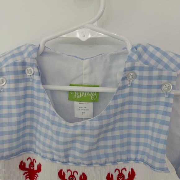 Boy’s Classic Whimsy Lobster Embroidered One Piece Romper Outfit 3T - Picture 5 of 7